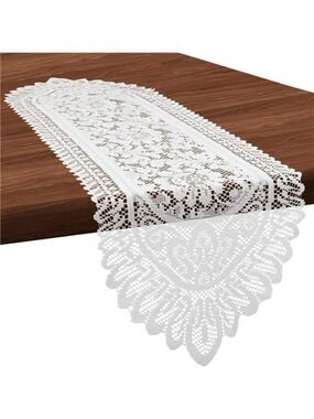 White lace table runner crochet vintage dresser scarf doily desk cover home deco